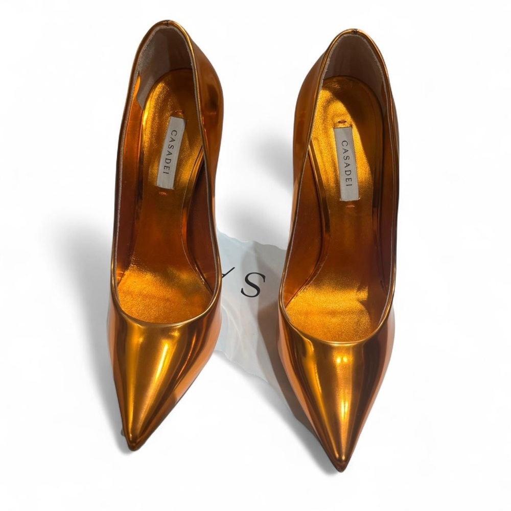 Casadei Metallic Gold Pointed Heels